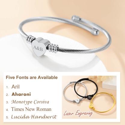 Custom Name Engraved Bangle Cuff Bracelet for Women 5 fonts