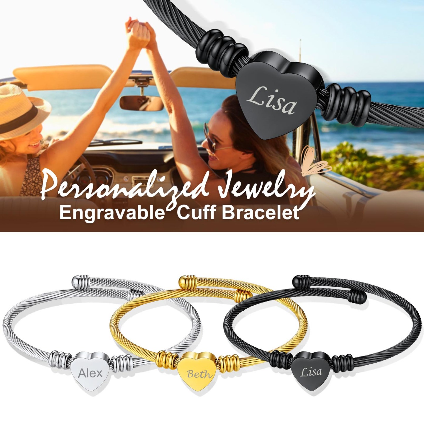 Custom Name Engraved Bangle Cuff Bracelet collection