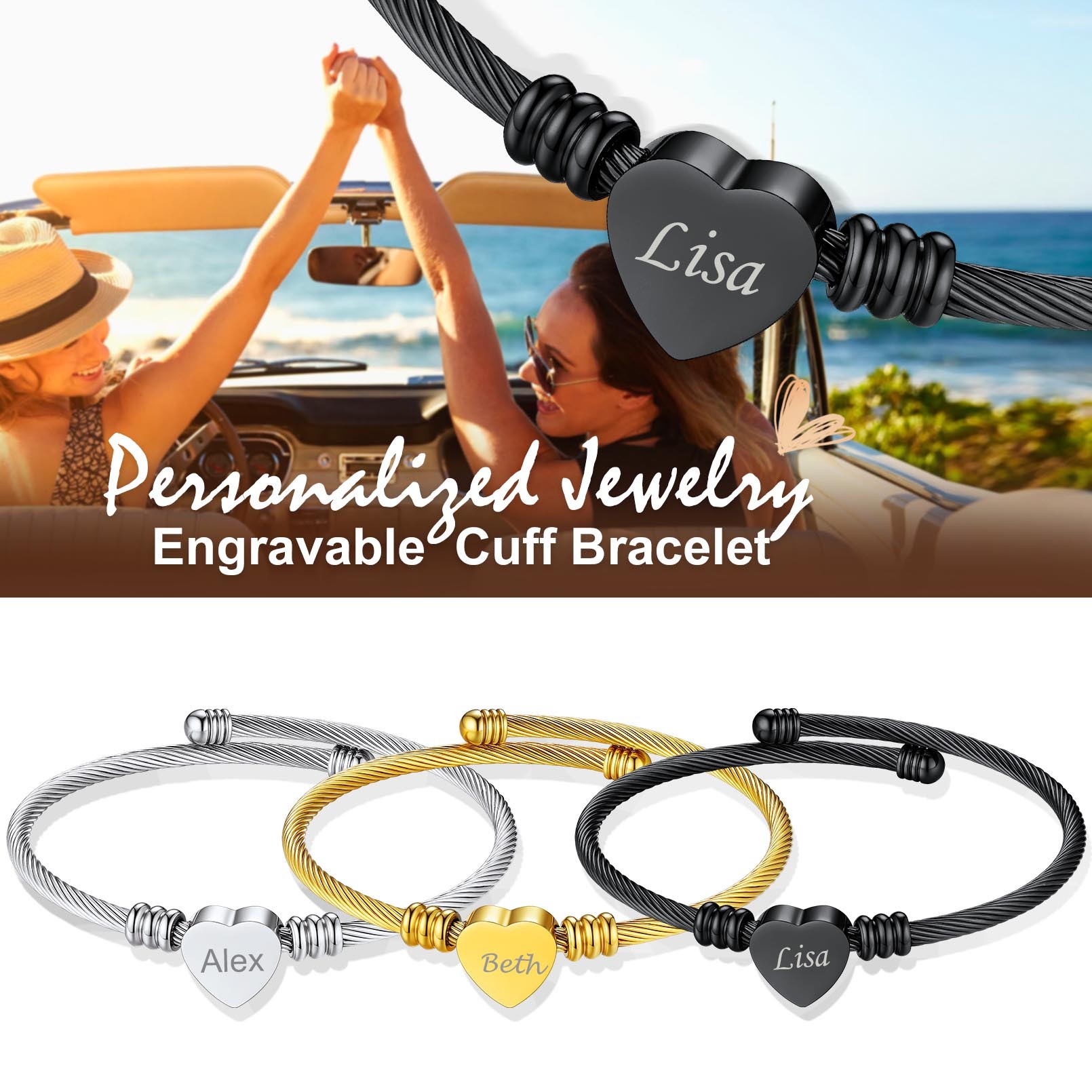 Custom Name Engraved Bangle Cuff Bracelet collection