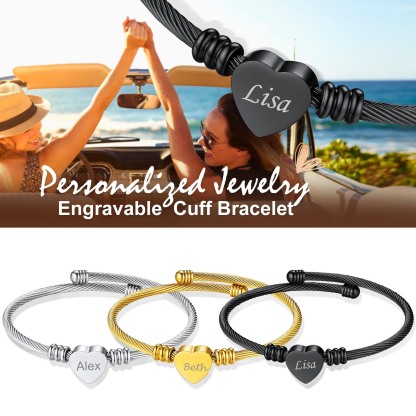Custom Name Engraved Bangle Cuff Bracelet collection