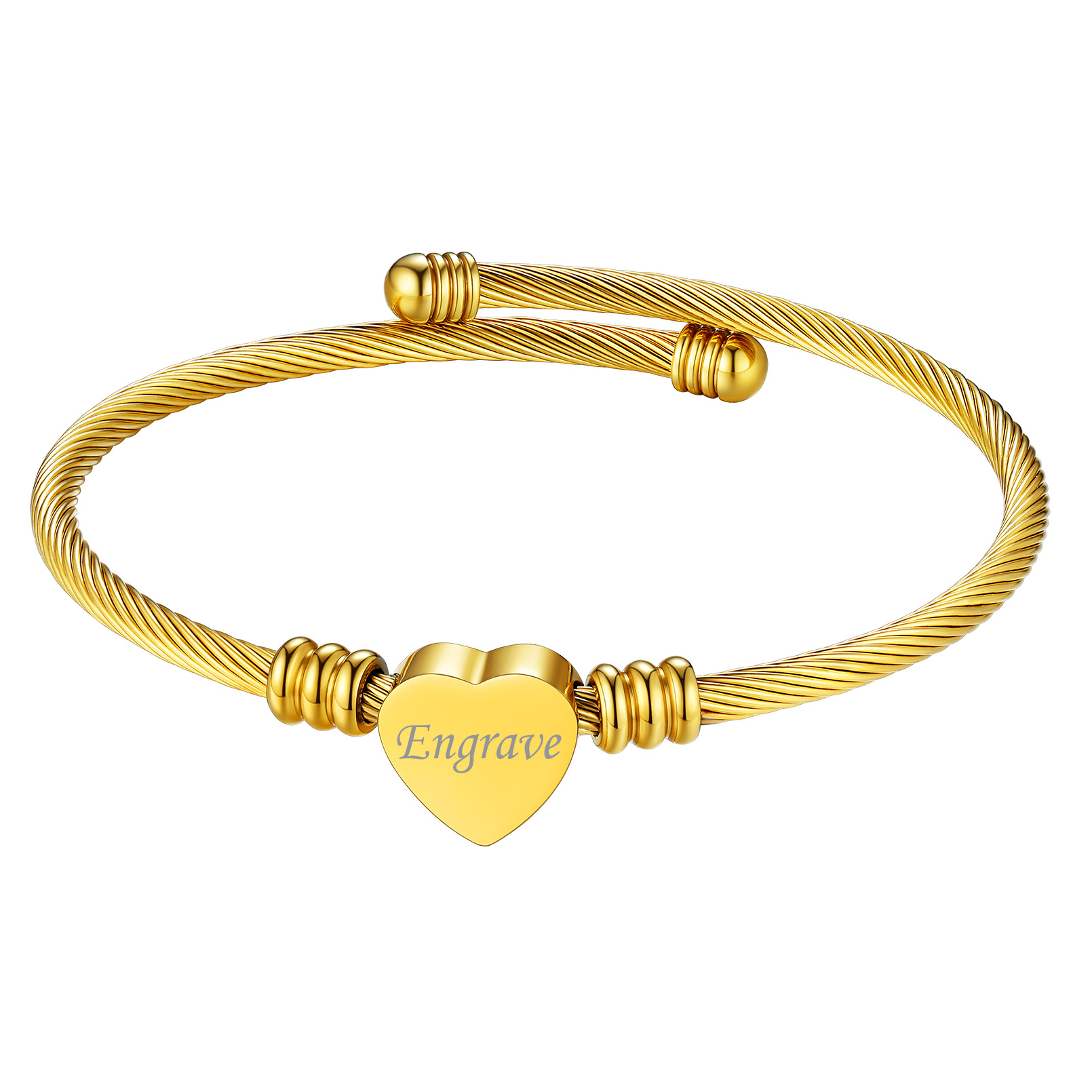 Custom Name Engraved Bangle Cuff Bracelet for Women gold