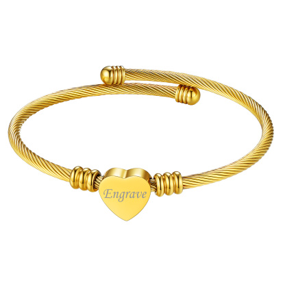 Custom Name Engraved Bangle Cuff Bracelet for Women gold