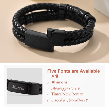 Personalized Braided Leather Bracelet with Name for Men Font
