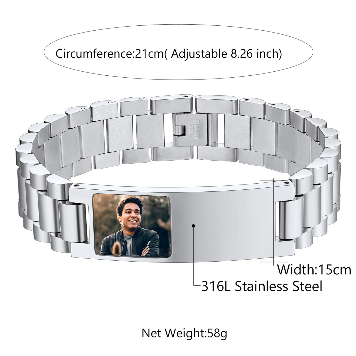 Personalized Photo Wristband ID Bracelets for Men size