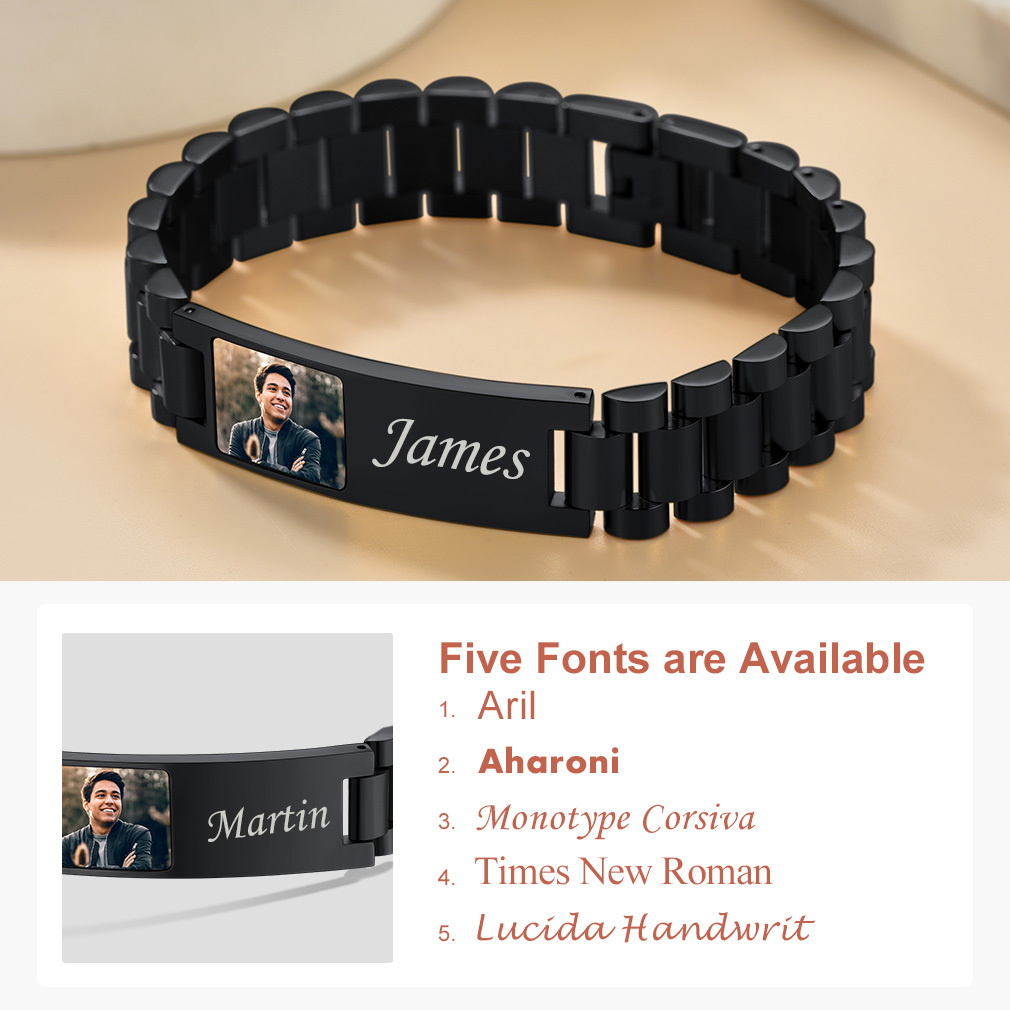 Personalized Photo Wristband ID Bracelets for Men 5 fonts
