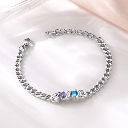 Personalized Family Birthstone Cuban Link Chain Bracelet for Mom silver