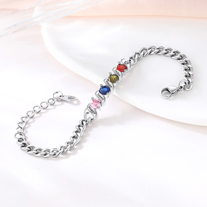 Family Birthstone Cuban Link Chain Bracelet for Mom silver