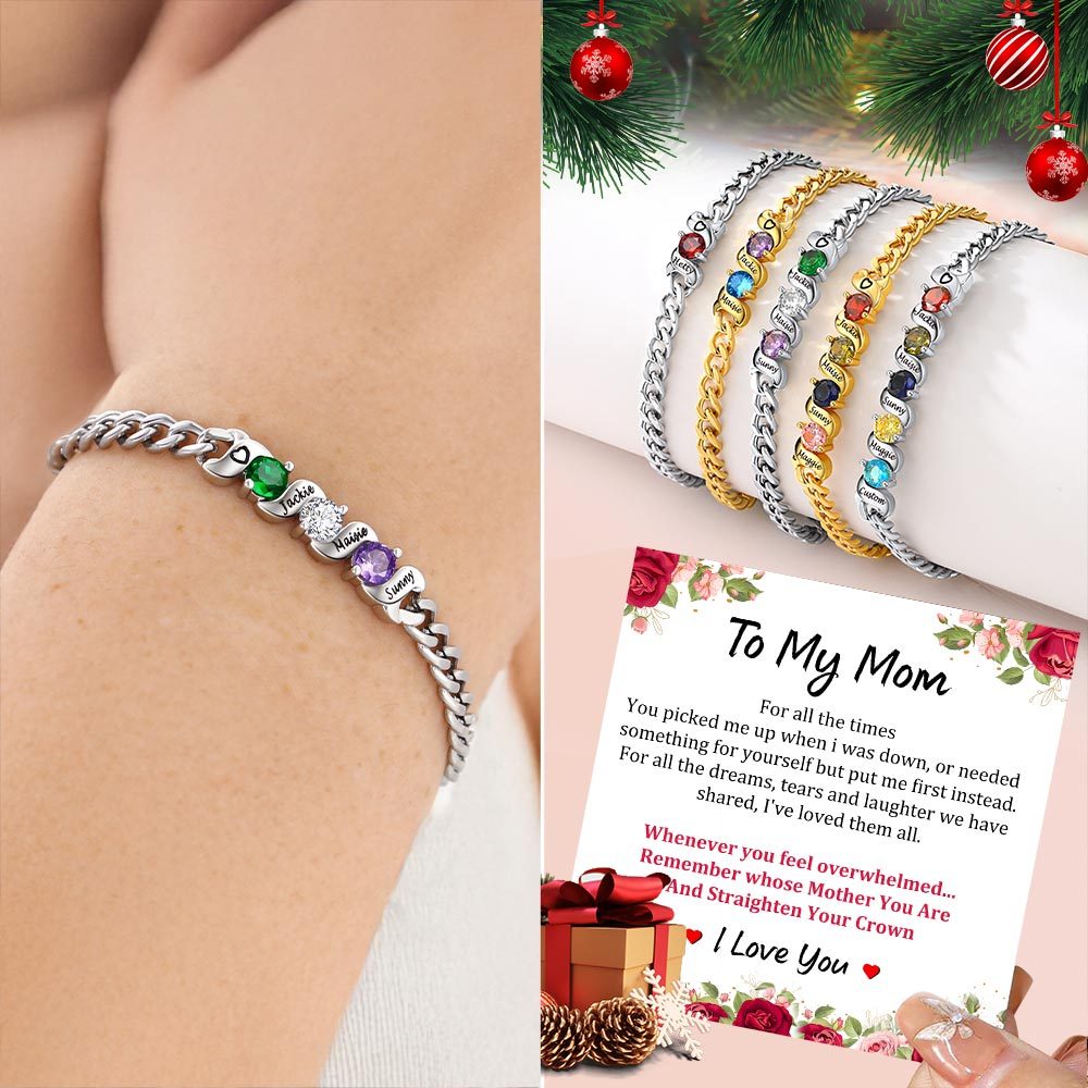 Family Birthstone Cuban Link Chain Bracelet for Mom