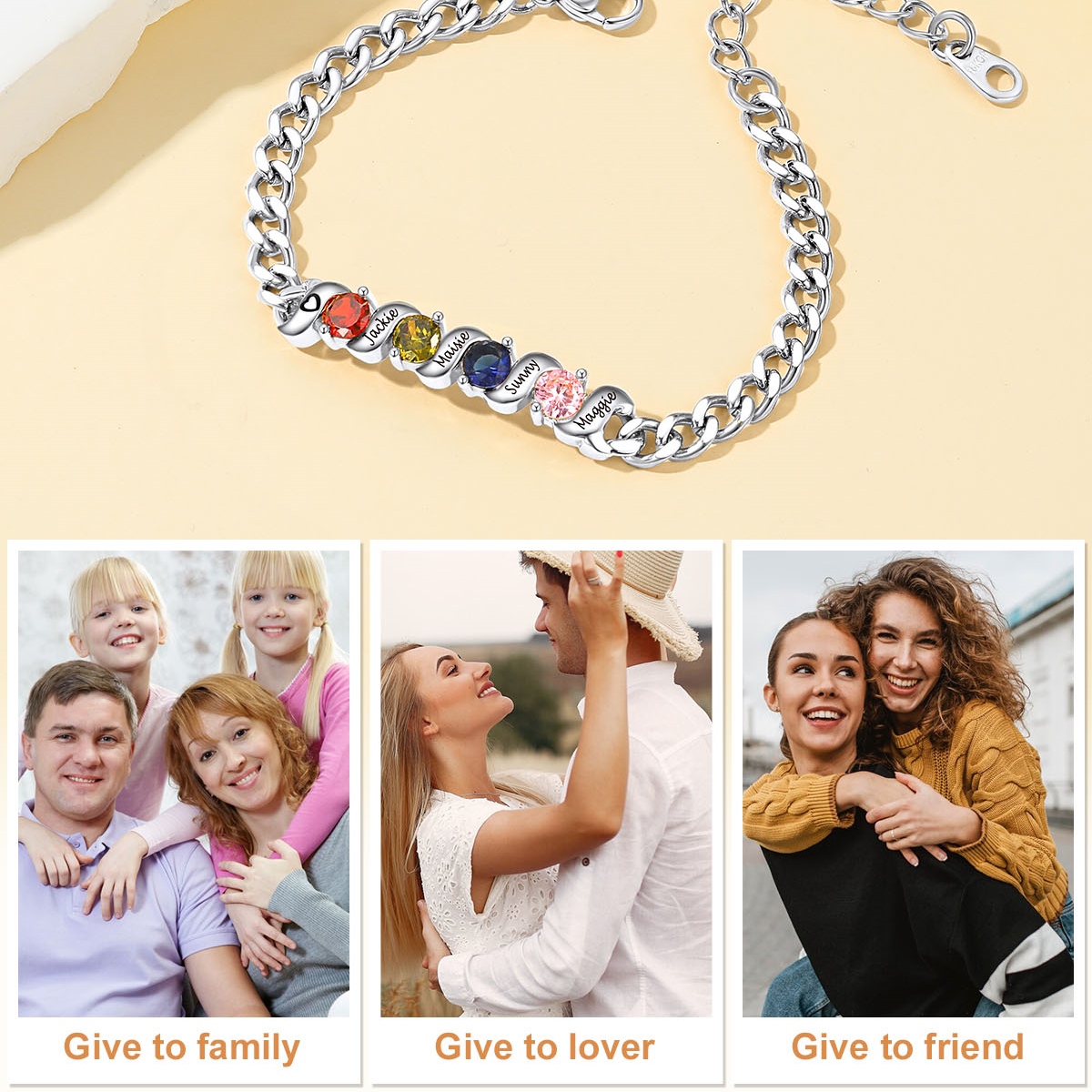 Personalized Family Birthstone Cuban Link Chain Bracelet gift