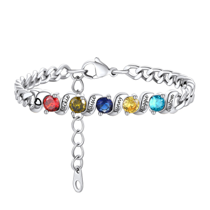 Personalized Family Birthstone Cuban Link Chain Bracelet for Mom