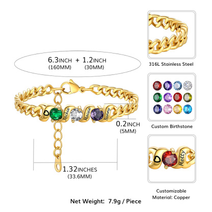 Personalized Family Birthstone Cuban Link Chain Bracelet for Mom detail