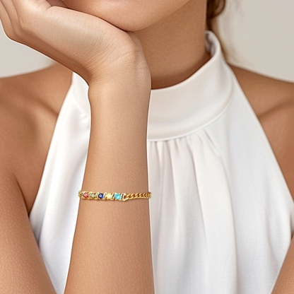 Personalized Family Birthstone Cuban Chain Bracelet for Mom