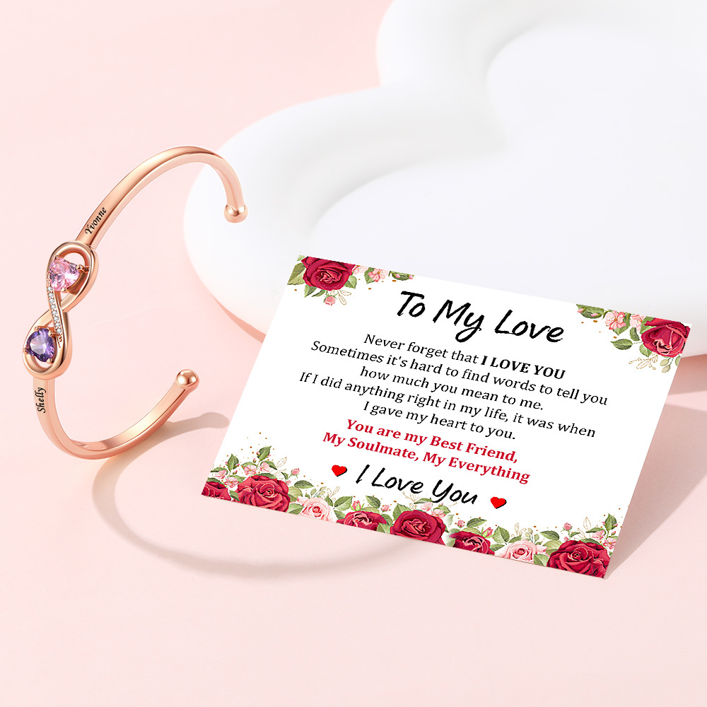 Personalized Birthstone Engraved Name Infinity Bracelets for gift