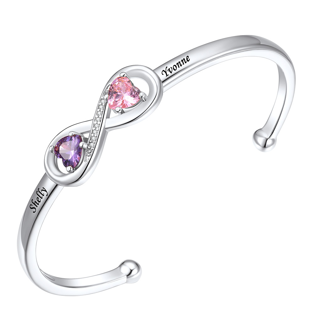 Personalized Birthstone Engraved Name Infinity Bracelets for Women silver