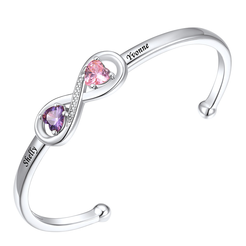 Personalized Birthstone Engraved Name Infinity Bracelets for Women silver