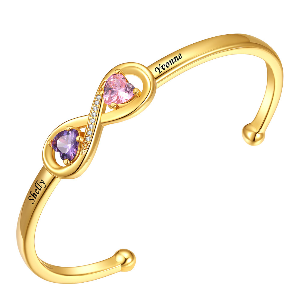Personalized Birthstone Engraved Name Infinity Bracelets for Women gold 