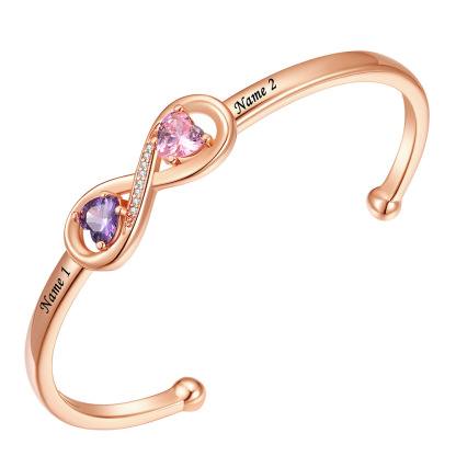 Personalized Birthstone Engraved Name Infinity Bracelets for Women rose gold