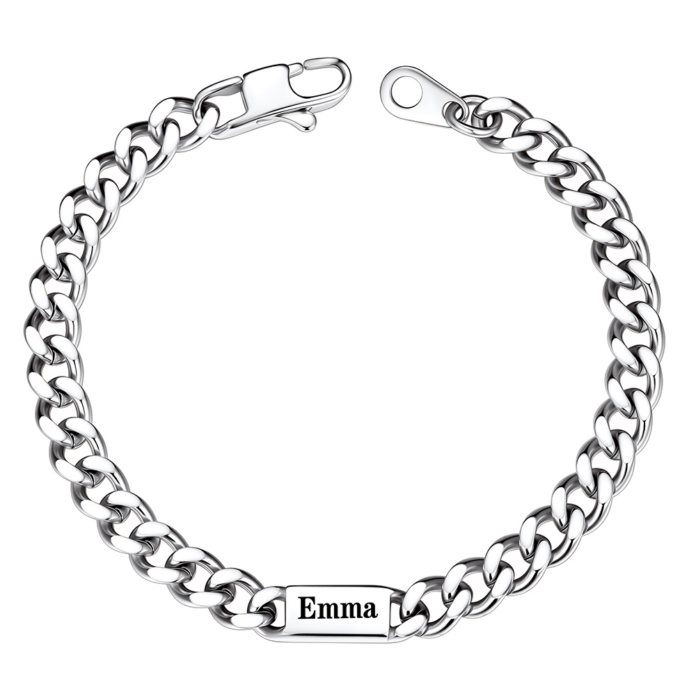Personalized Multi-Name Cuban Chain Bracelet with 1 Engravable Bar
