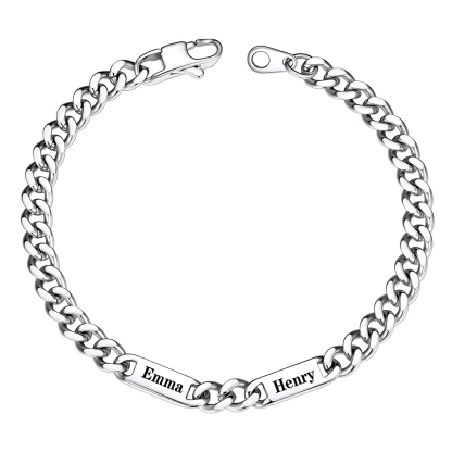 Silver Personalized Multi-Name Cuban Chain Bracelet with 2 Engravable Bars