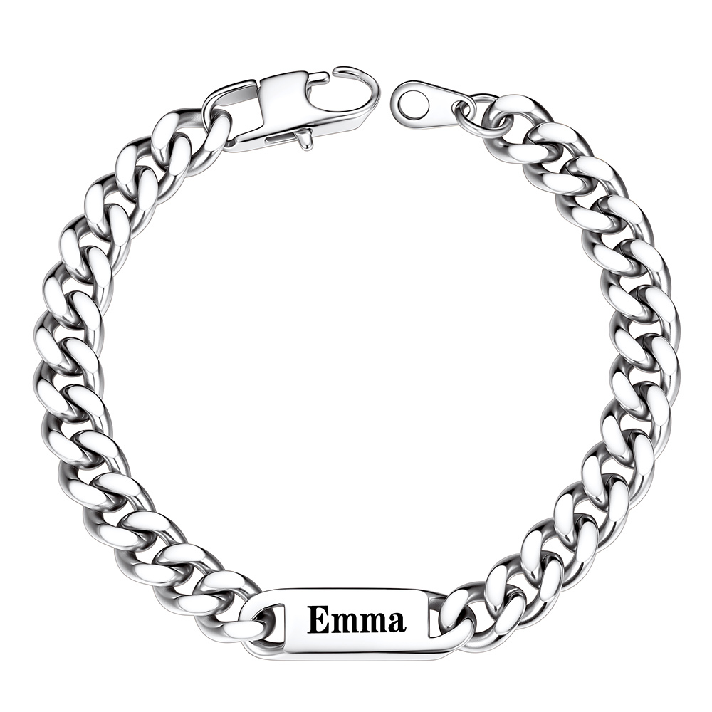 Silver 7mm Personalized Multi-Name Cuban Chain Bracelet with Engravable Bars