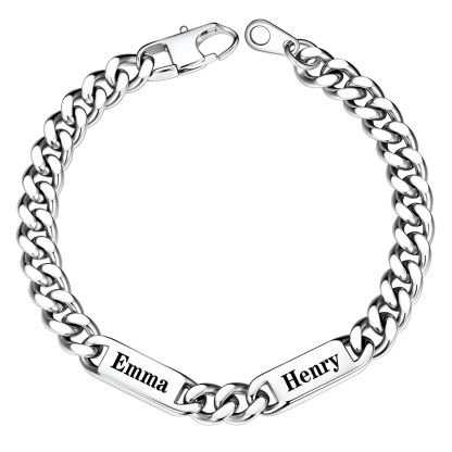 Silver Personalized 2 Name Cuban Chain Bracelet with Engravable Bars