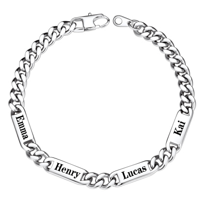 Silver Personalized 4 Name Cuban Chain Bracelet with Engravable Bars