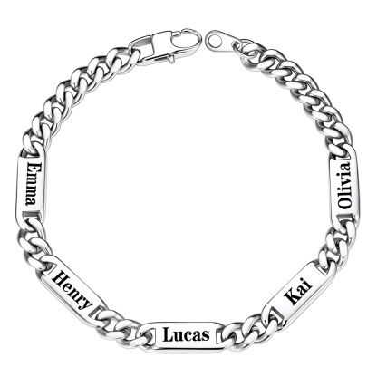 Silver Personalized 5 Name Cuban Chain Bracelet with Engravable Bars