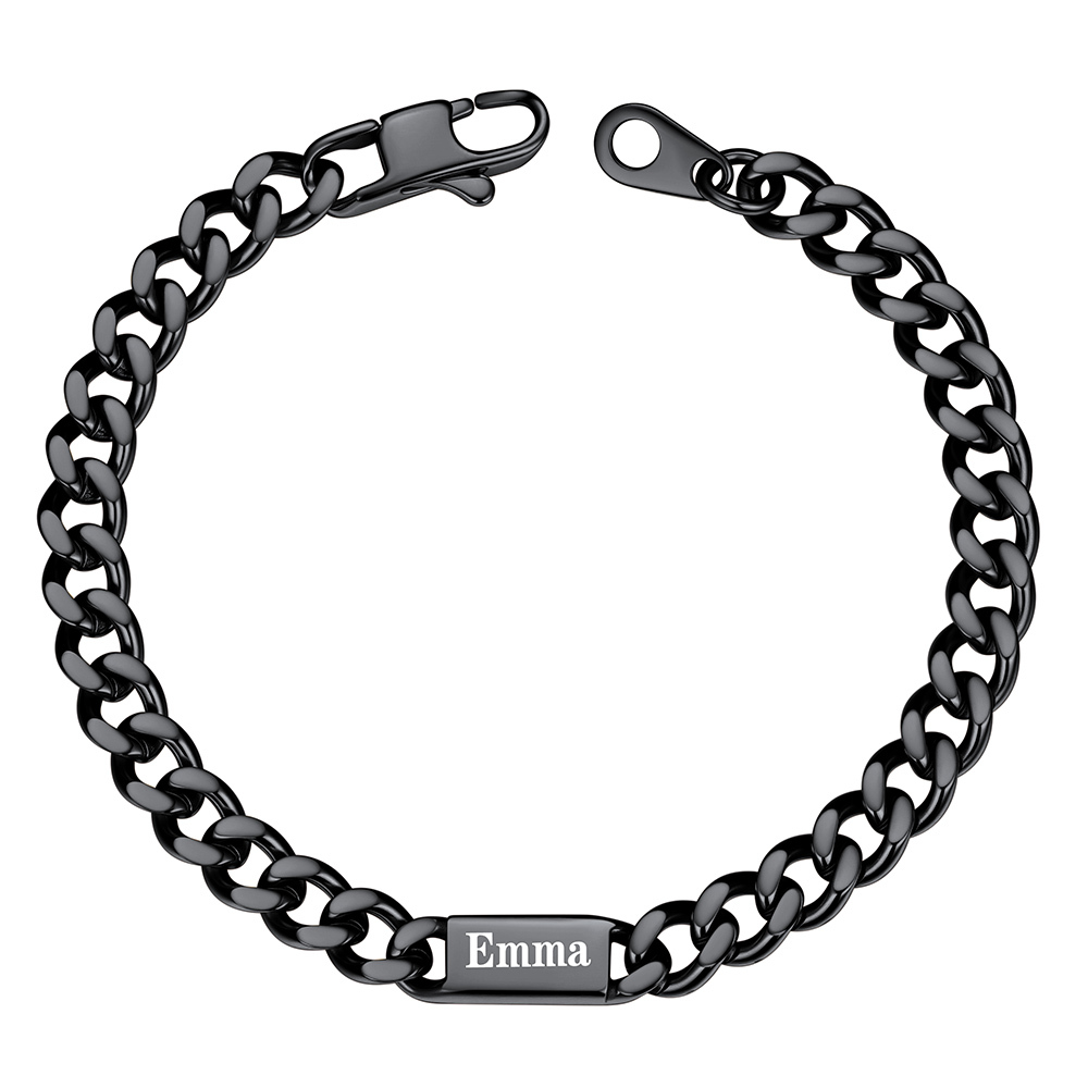 Personalized 1 Name Cuban Chain Bracelet with Engravable Bars