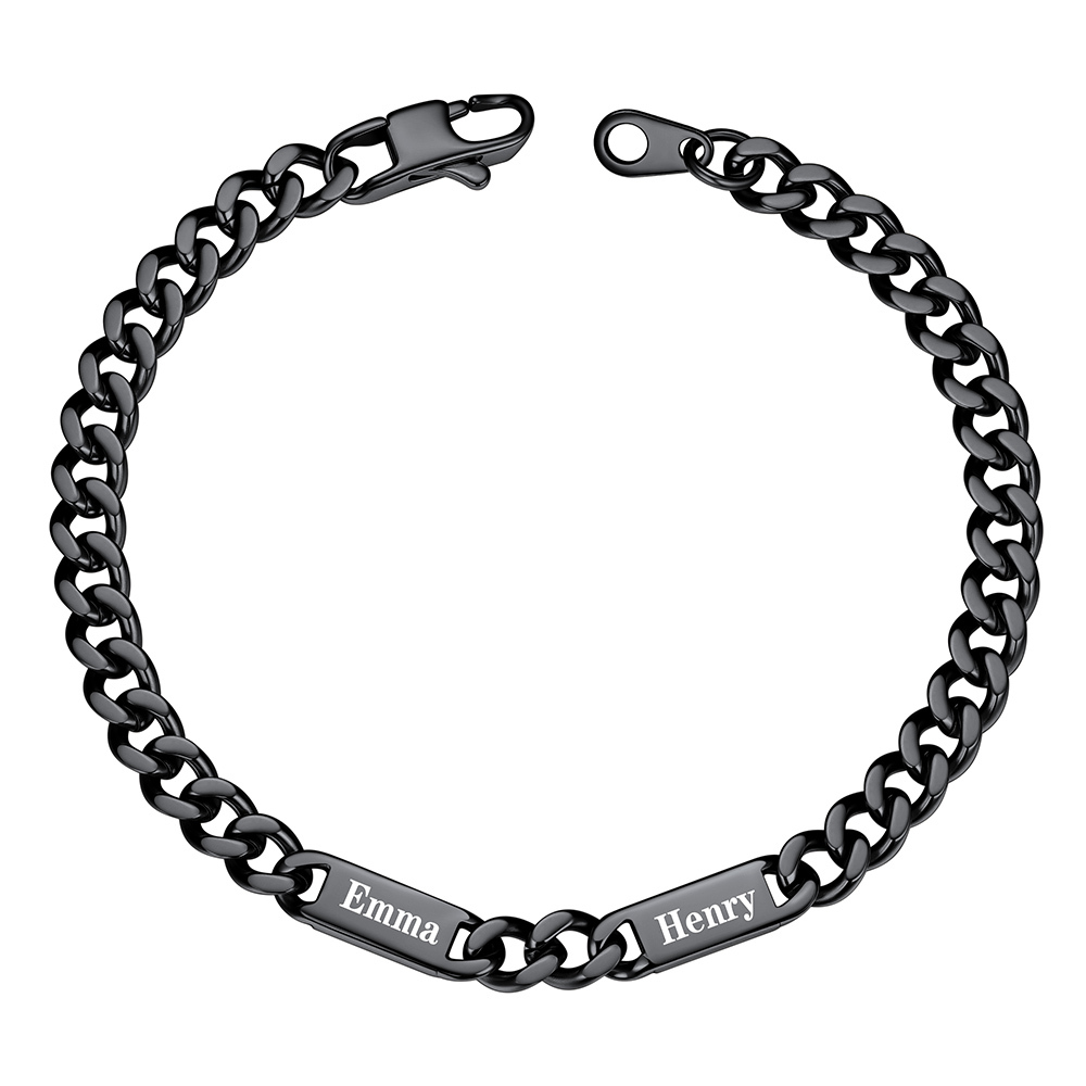 Black Personalized 2 Name Cuban Chain Bracelet with Engravable Bars