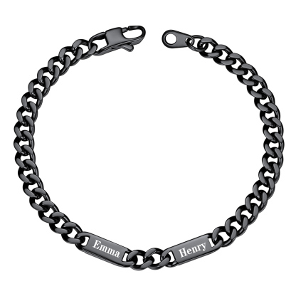 Black Personalized 2 Name Cuban Chain Bracelet with Engravable Bars
