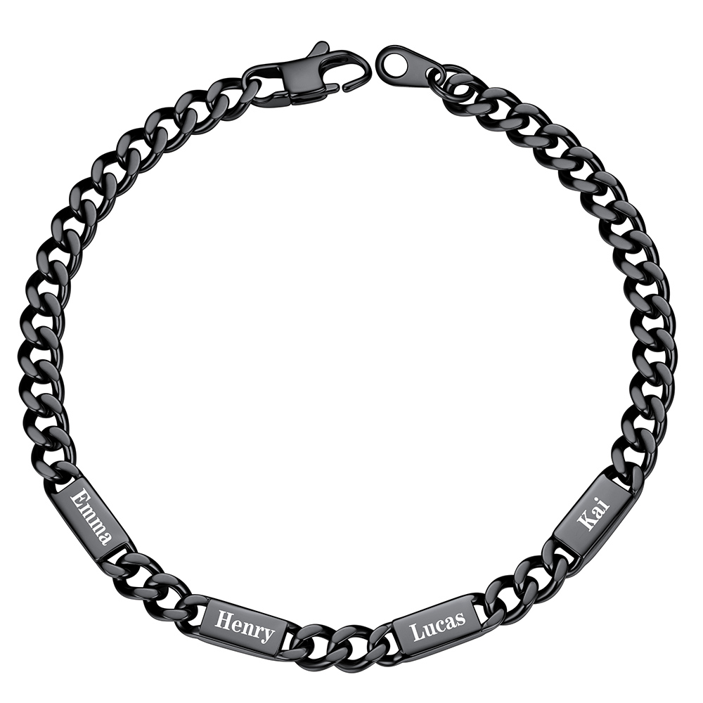 Personalized Multi-Name Cuban Chain Bracelet with 4 Engravable Bars