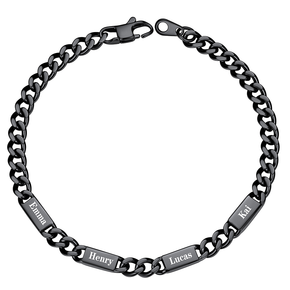 Personalized Multi-Name Cuban Chain Bracelet with 4 Engravable Bars