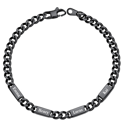 Personalized Multi-Name Cuban Chain Bracelet with 4 Engravable Bars