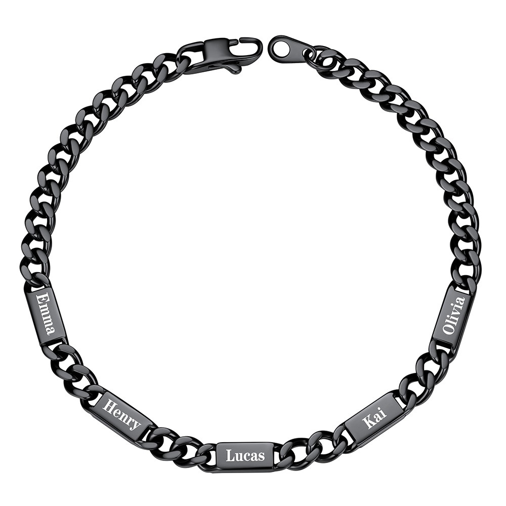 Personalized Multi-Name Cuban Chain Bracelet with 5 Engravable Bars