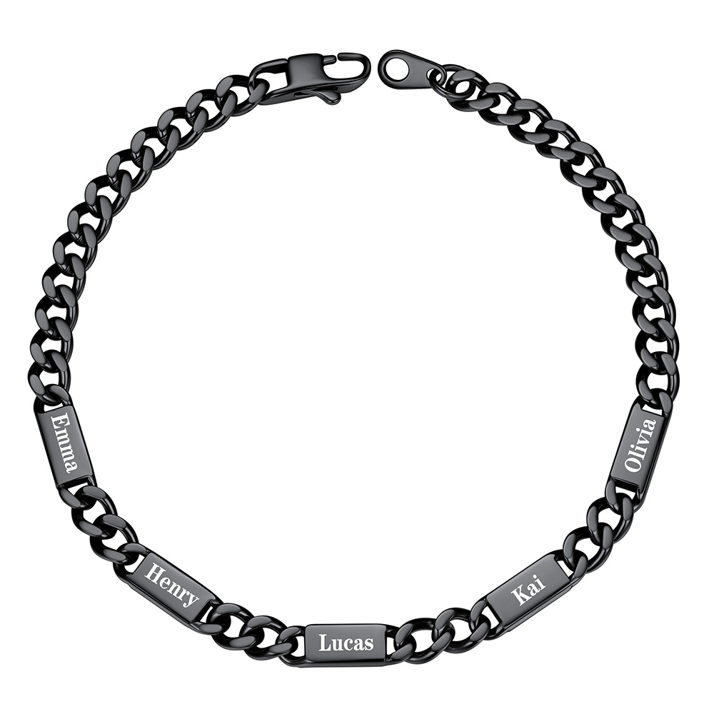 Personalized Multi-Name Cuban Chain Bracelet with 5 Engravable Bars