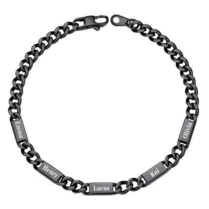 Personalized Multi-Name Cuban Chain Bracelet with 5 Engravable Bars