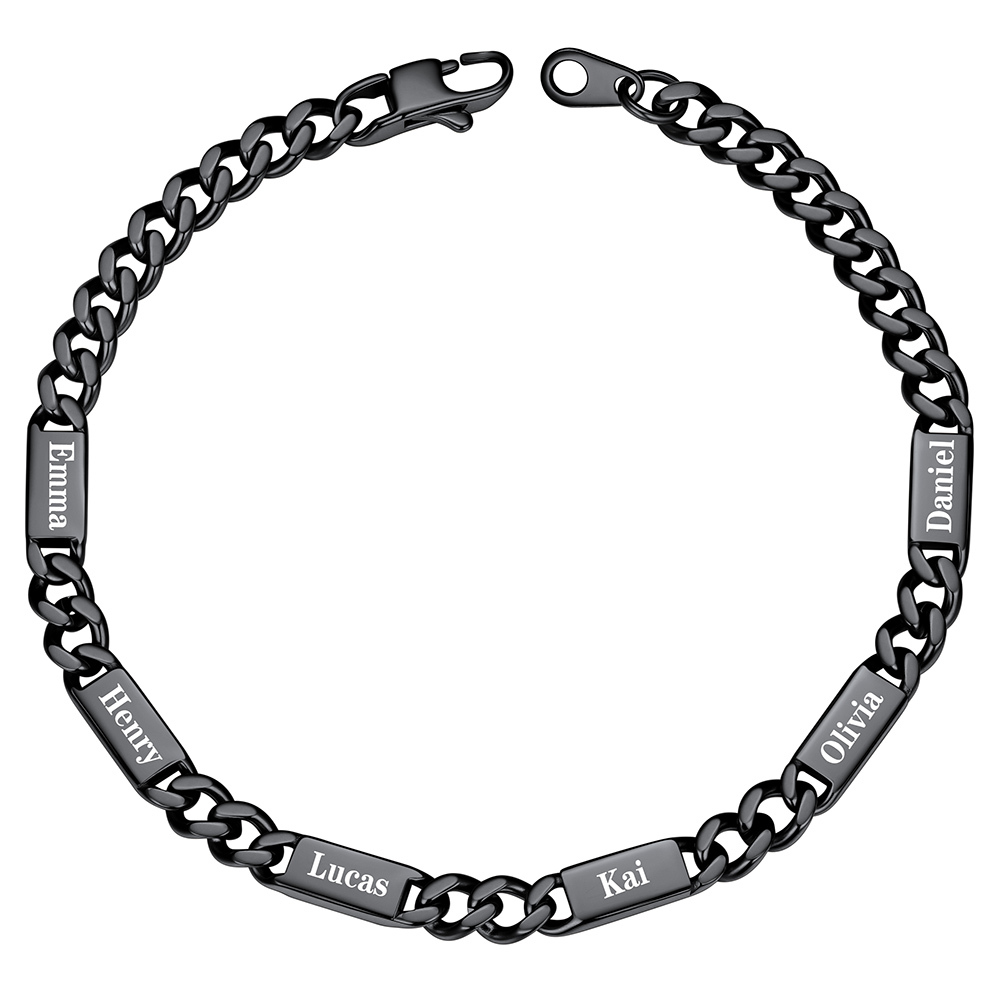 Personalized Multi-Name Cuban Chain Bracelet with 6 Engravable Bars