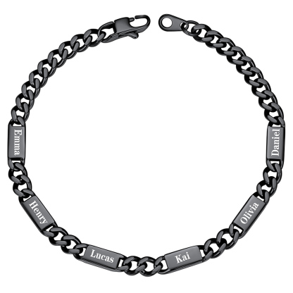 Personalized Multi-Name Cuban Chain Bracelet with 6 Engravable Bars