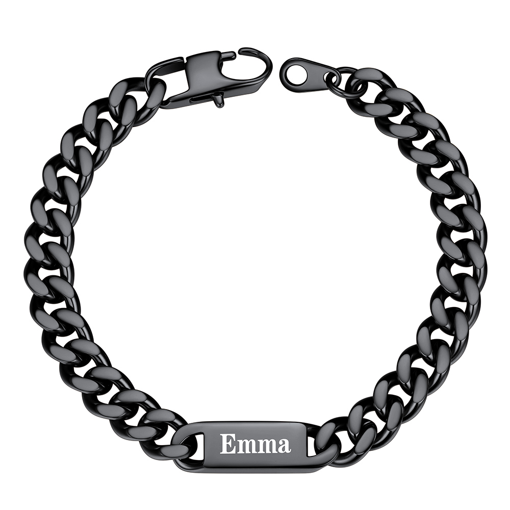 7mm Black Personalized Multi-Name Cuban Chain Bracelet with Engravable Bars
