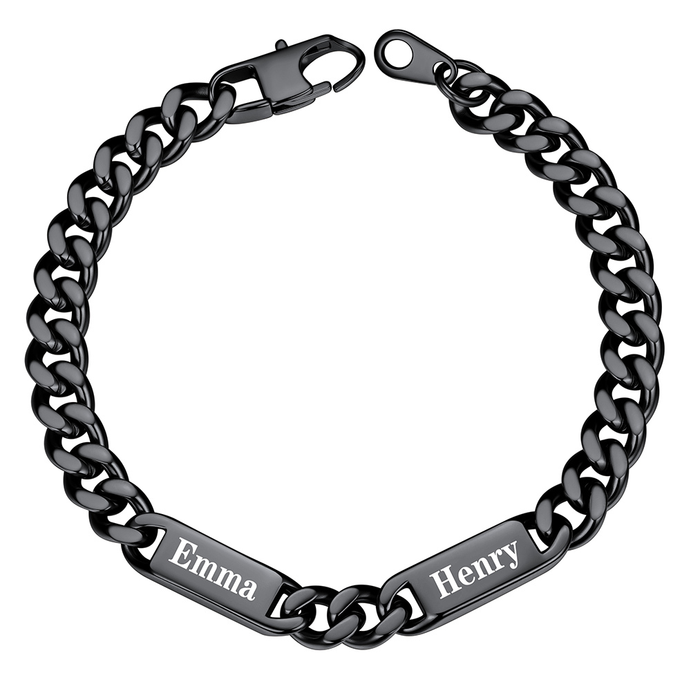 7mm Black Personalized Multi-Name Cuban Chain Bracelet with 2 Engravable Bars