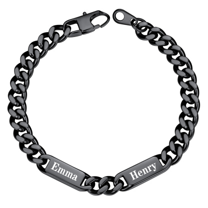 7mm Black Personalized Multi-Name Cuban Chain Bracelet with 2 Engravable Bars