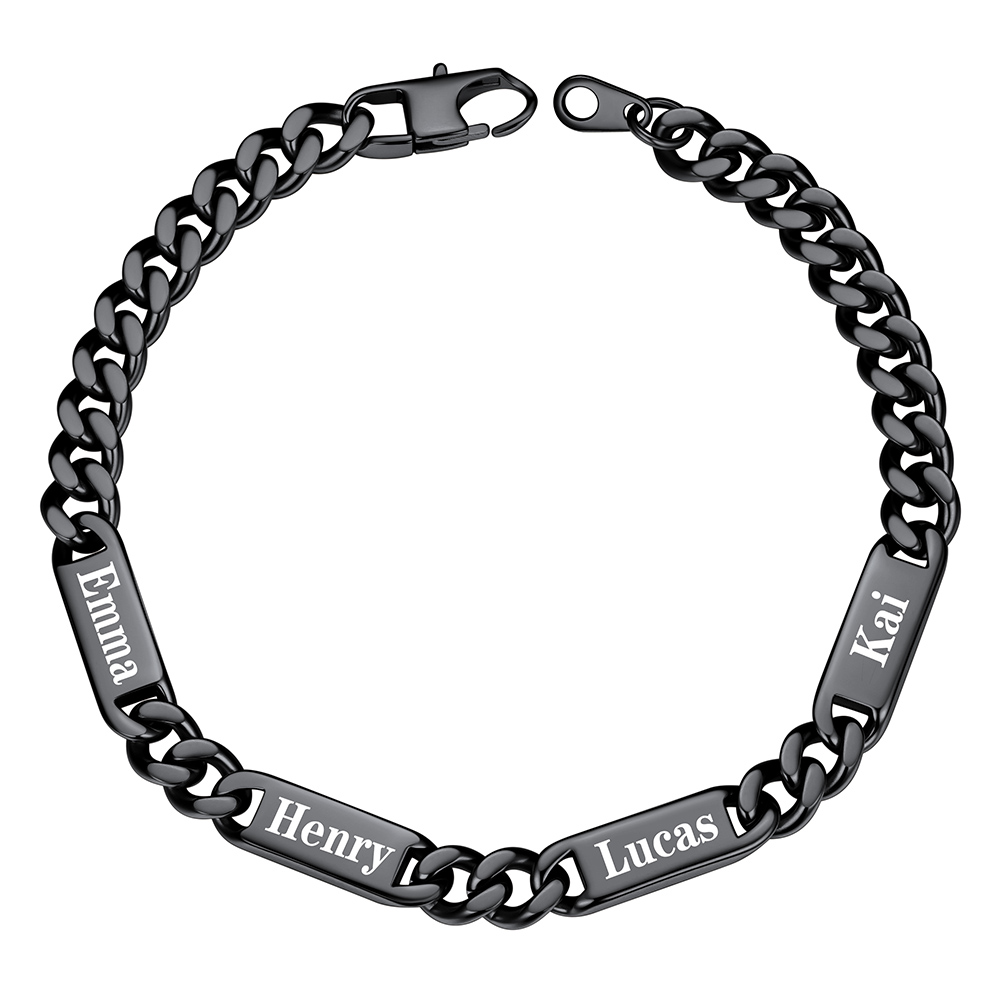 Personalized 4 Names Cuban Chain Bracelet with Engravable Bars