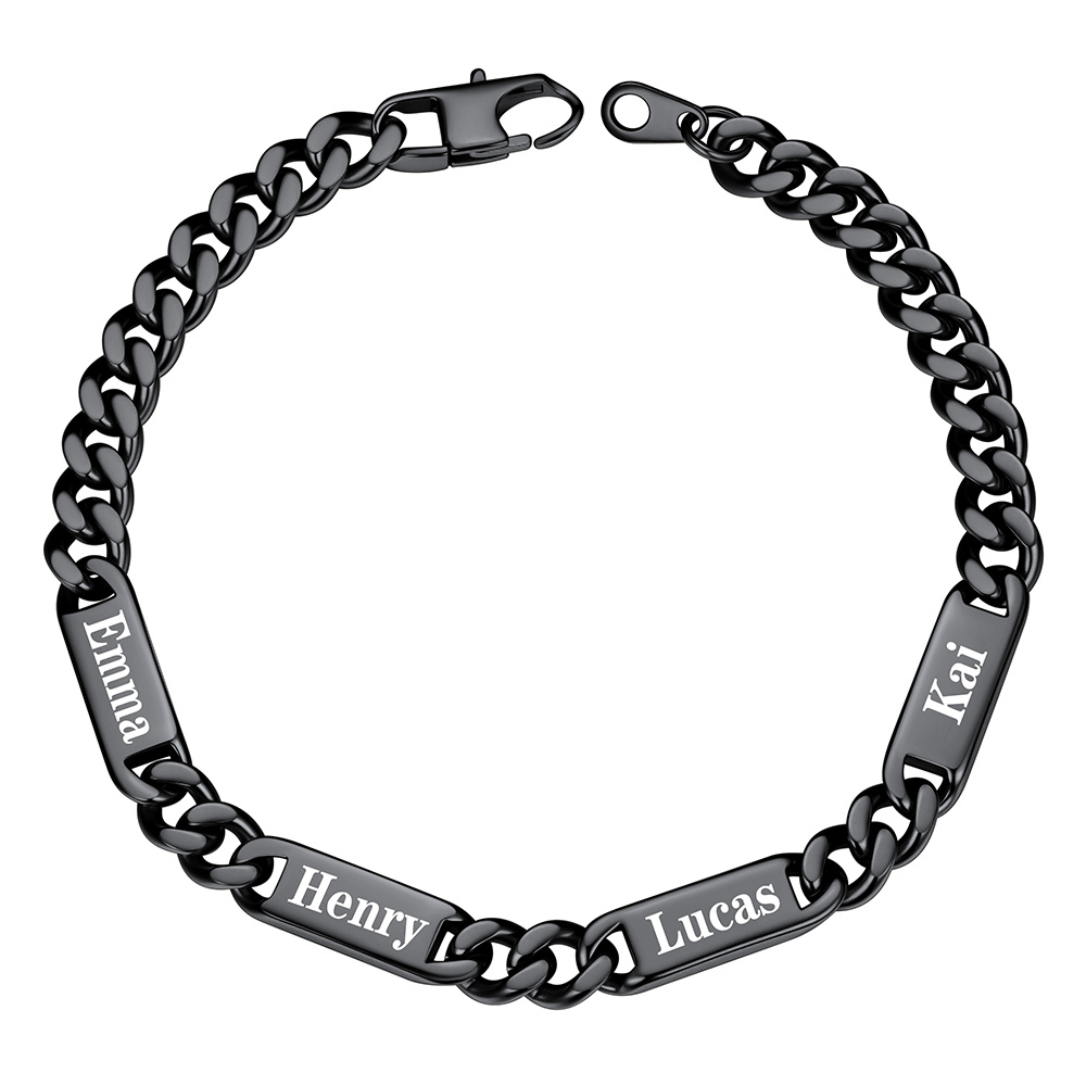 Personalized 4 Names Cuban Chain Bracelet with Engravable Bars