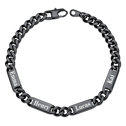 Personalized 4 Names Cuban Chain Bracelet with Engravable Bars
