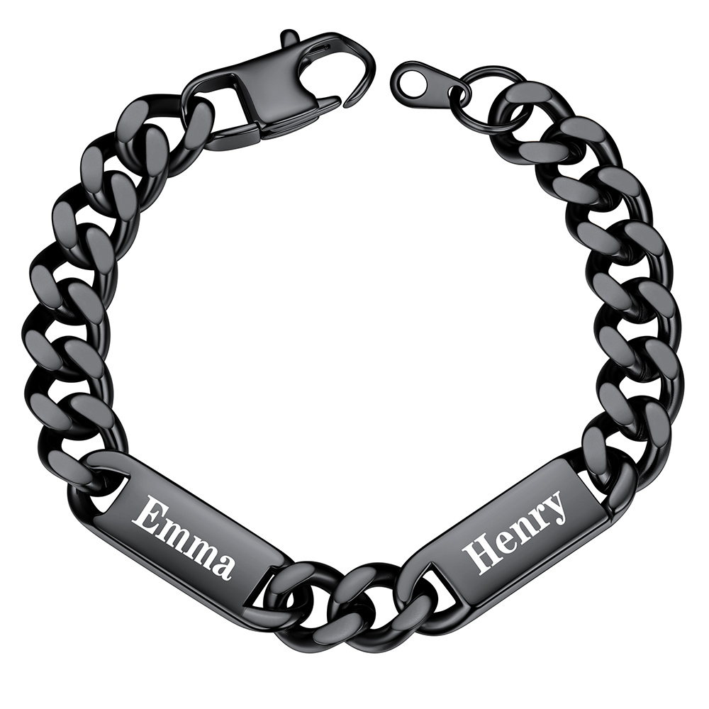 Personalized 2 Names Chain Bracelet with Engravable Bars