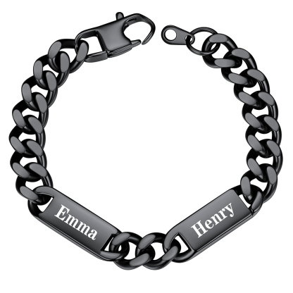Personalized 2 Names Chain Bracelet with Engravable Bars