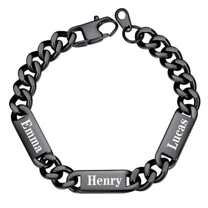 9mm Black Personalized Multi-Name Cuban Chain Bracelet with Engravable Bars