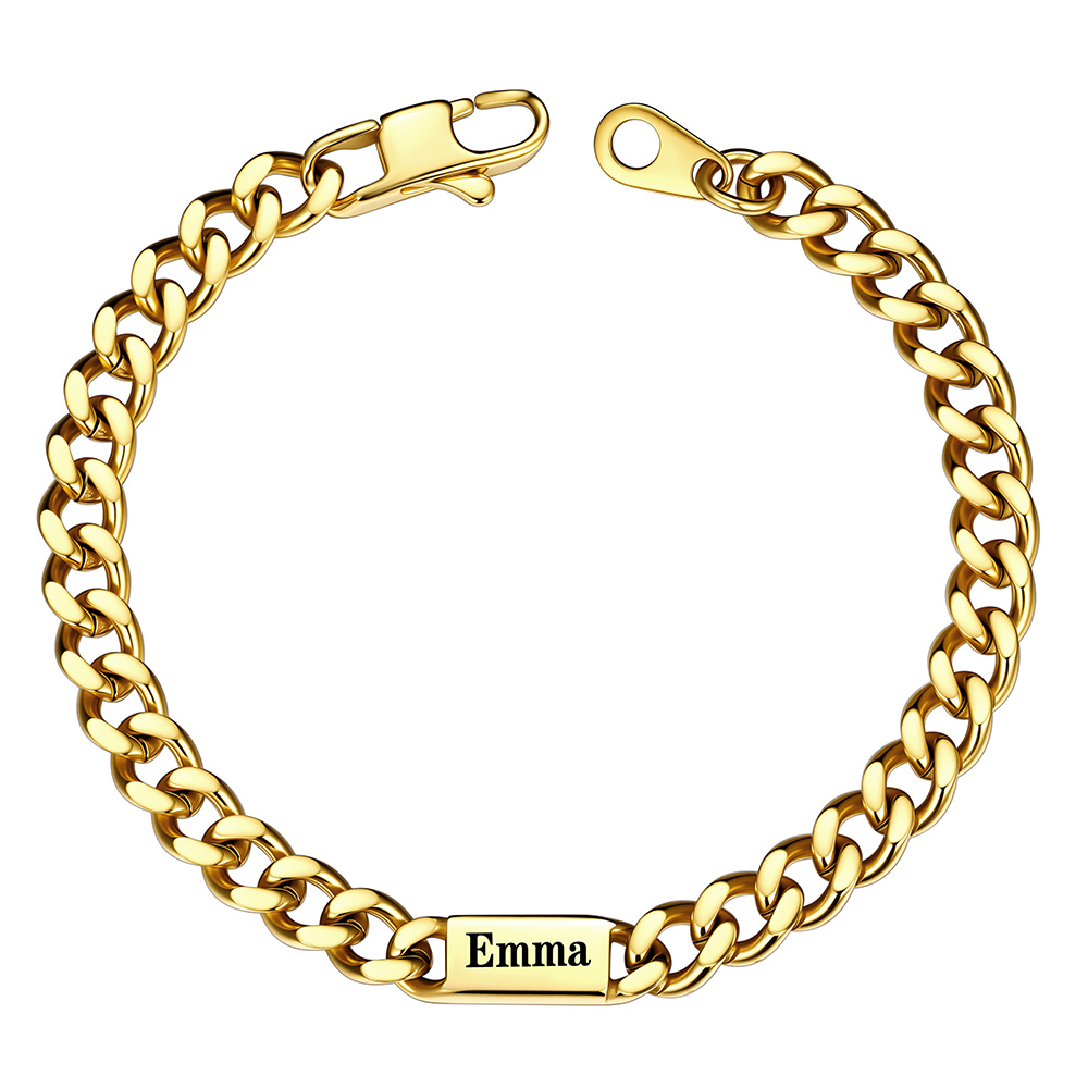 Gold Personalized Multi-Name Cuban Chain Bracelet with 1 Engravable Bar