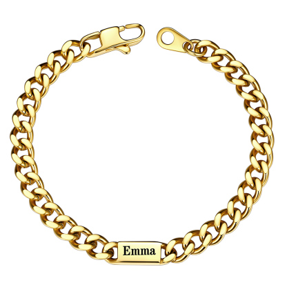 Gold Personalized Multi-Name Cuban Chain Bracelet with 1 Engravable Bar