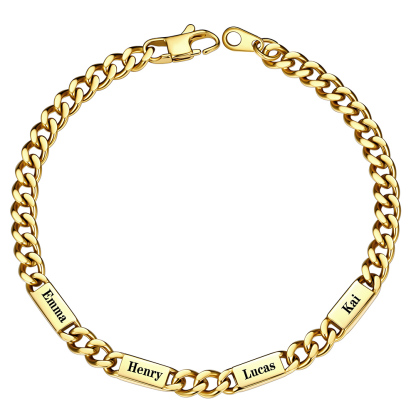 Personalized 4 Names Cuban Chain Bracelet with Engravable Bars